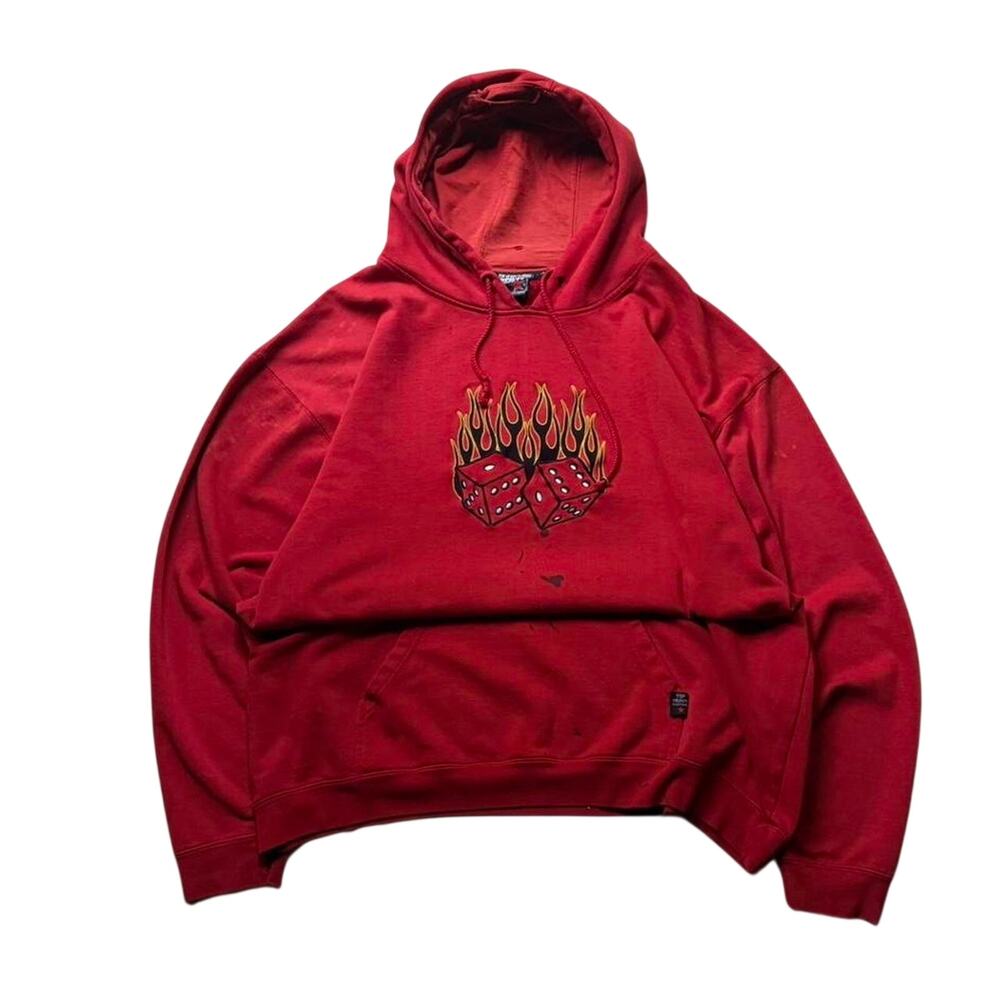 Vintage Top Heavy Men's XXL Flaming Dice Hoodie Y2K